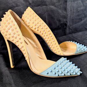 Kandee Girl BiColor Nude Blue Spiky Heels (like Christian Louboutin) 9 US 40 EU